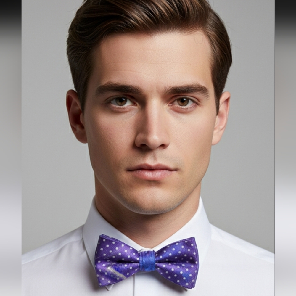 Edward Armah Clark Silk Bow Tie Reversible Plaid Polka Dot Purple Adjustable